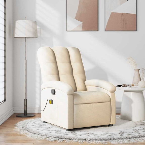 vidaXL Massage Recliner Chair, Adjustable Backrest/ Footrest, Cream Fabric Reclining Sofa