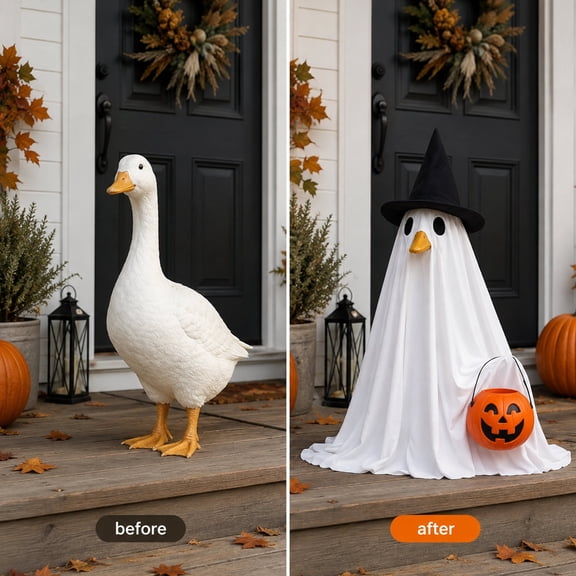 Halloween Ghost Porch Goose Costume, Spooky Goose Outfit for Lawn Goose, Halloween Yard Porch Decoration Clothes