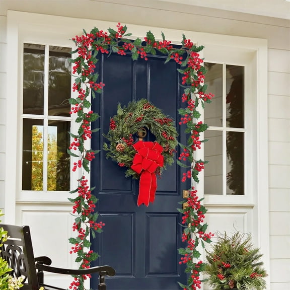 Zawou Multicolor Red Berry Christmas Garland Flexible Rattan Decoration for Indoor Table, Fireplace, Porch, or Outdoor Display