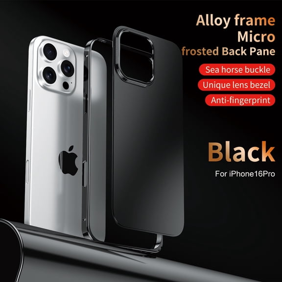ELEHOLD Case for iPhone 16 Pro, Aluminum Bumper Case Matte Back Shockproof Cover, Secure Twist Lock,Black