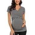thumbnail image 5 of Delliss Womens T Shirts short Sleeve V Neck Basic Tee Soft Casual fashion striped Tops, 5 of 6