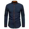 thumbnail image 2 of Blusa y camisa de manga larga con cuello alto para hombre, informal, lisa, a la moda, con botones, de poliéster, 2 of 7