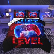 Homewish Teens Colorful Gamepad Queen Comforter Set,Abstract Lightning Bedding Sets,Gradient Red Blue Bedding Comforter Set For Boys Kids,Luxury Bedroom Decor Reversible,3-Piece