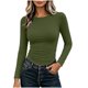 thumbnail image 2 of Hfnxid Women Long Sleeve Shirts Slim Fit Underscrubs Solid Color Crewneck Undershirts Casual Basic Tee Army Green,M, 2 of 10