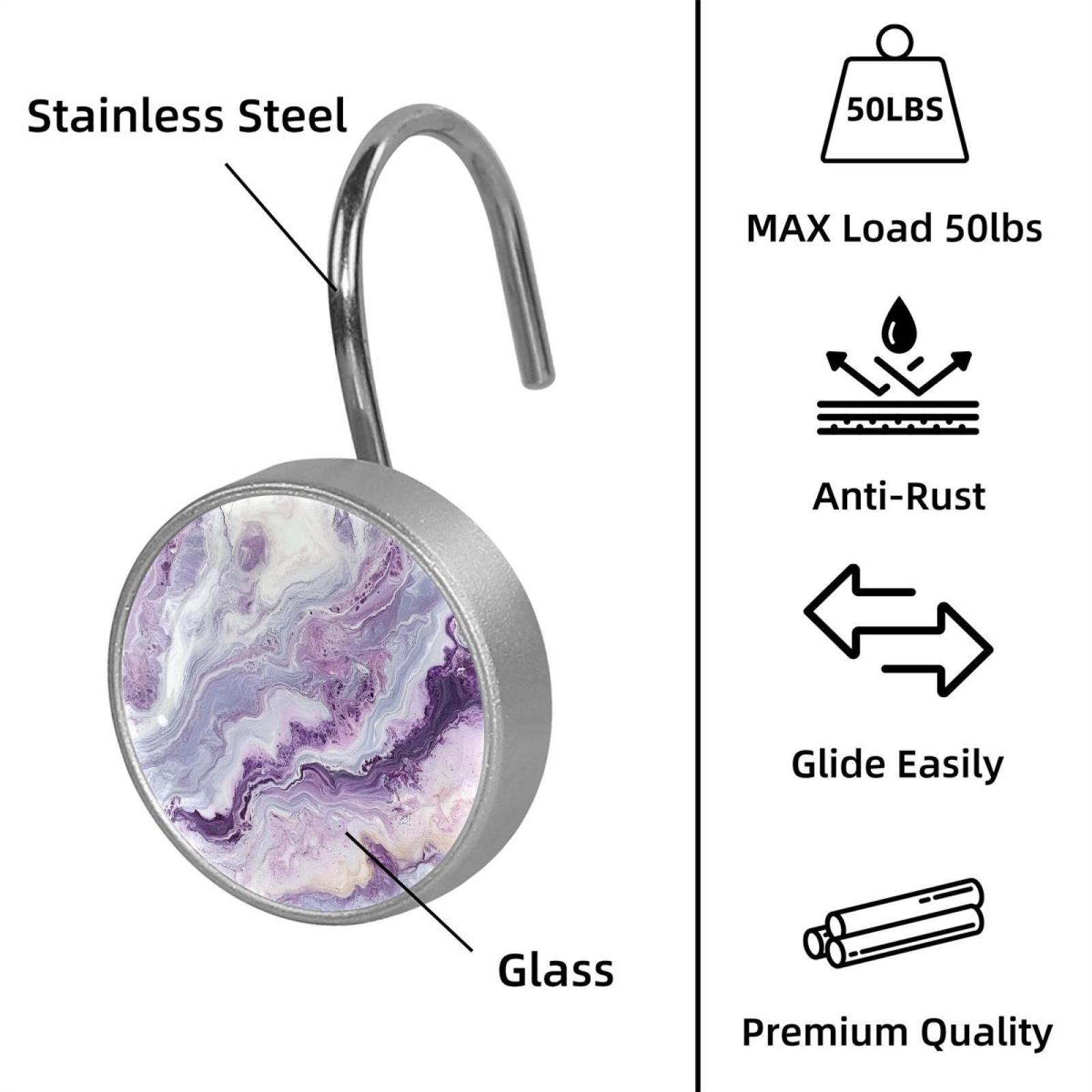 HemaKayy 12 Pcs Shower Curtain Hooks Bathroom Decorative Accessories Lilac Marble