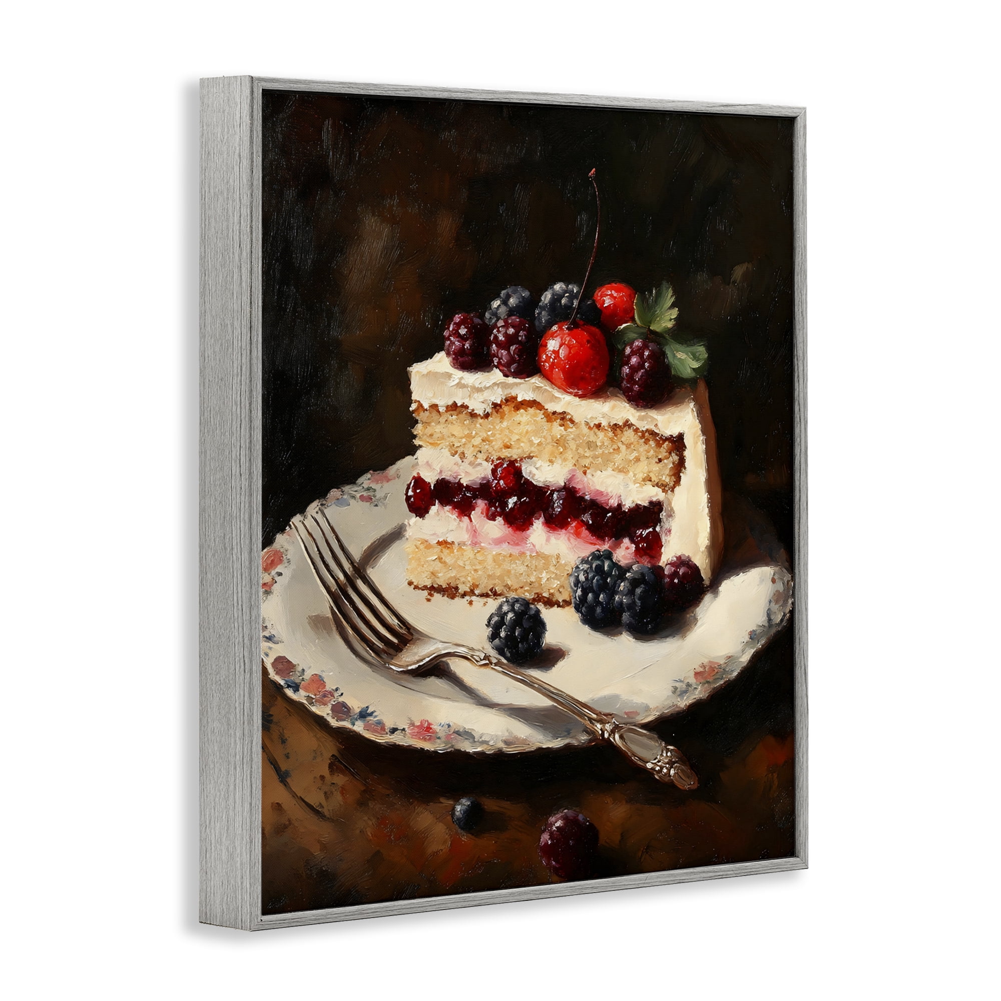Stupell Industries Berry Topped Cake Slice Gray Framed Giclee Art, design by Franklyn Gregory