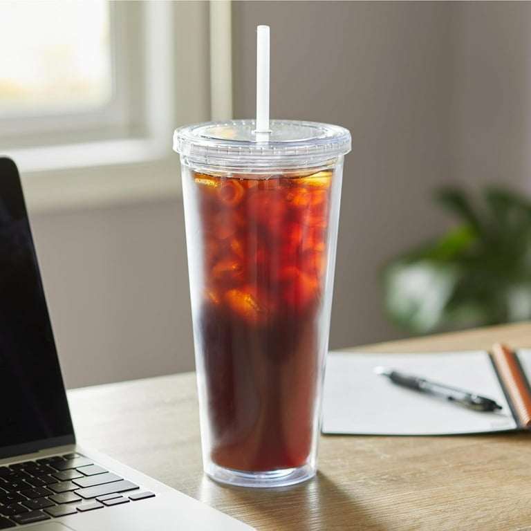 24 Oz Plastic Tumbler Cups,Large Plastic Drinking Glass with Straw and  Lid,Double Walled Insulated Clear Cup,Reusable Cute Tumblers for for  Smoothies Juice Iced Coffee(720ml) - Walmart.com
