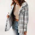 thumbnail image 6 of Womens Plaid Shacket Jacket Long Sleeve Button Down Fleece Lined Hooded Jackets Winter Warm Coat with Pockets, 6 of 8