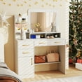 thumbnail image 2 of Gymax 39.5'' Modern Makeup Table Vanity Desk w/ Power Outlets & Open Shelves White, 2 of 10