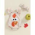 thumbnail image 2 of Suealasg Baby Girls Thanksgiving Outfits 3 6 12 18 Months Infant Girls Long Sleeve Turkey Print Romper +Headband 2Pcs Newborn Girls Thanksgiving Day Clothes, 2 of 8