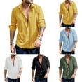 thumbnail image 2 of Mens Casual Loose Striped Shirt Long Sleeve Button Down Band Collar Shirt, 2 of 9