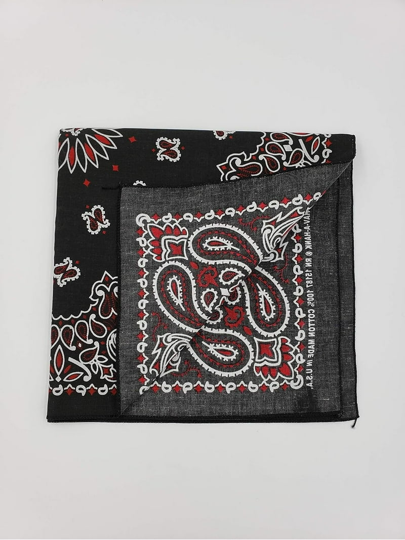 Hav-A-Hank Paisley Bandanna 22 X 22-Black Red White 100