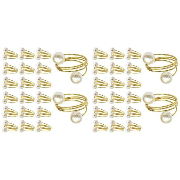 40Pack Gold Napkin Rings, Pearl Napkin Ring Set, Metal Spring Napkin Holder Table Decorations, Napkin Ring Buckles