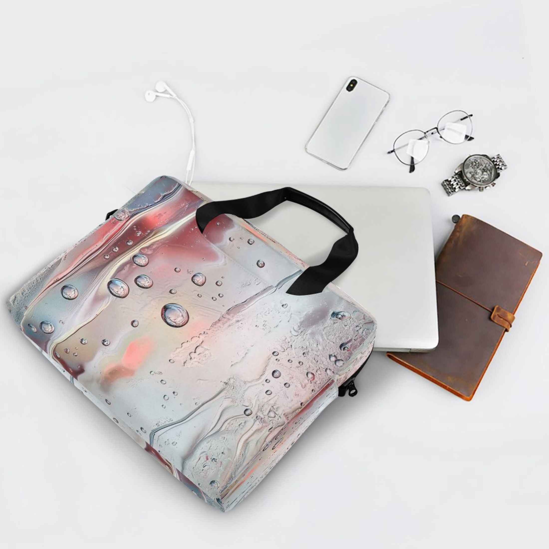 16" Laptop Tote Bag Laptop Sleeve Case Computer Briefcase for Work & Travel Liquid Metal and Water Painting