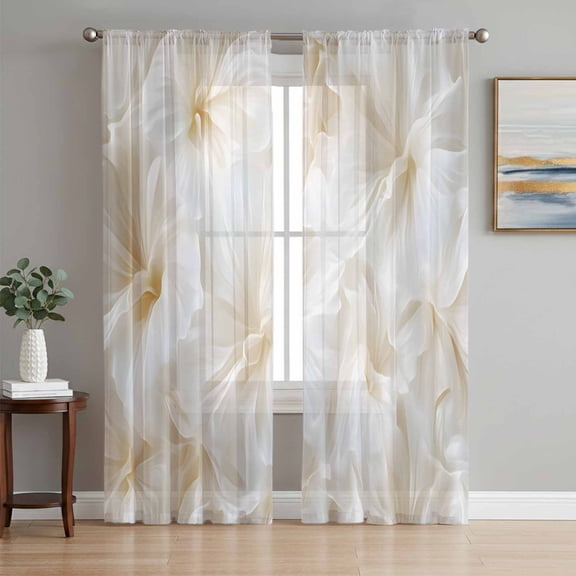 Vintage Flower Sheer Curtains 72 Inch Length 2 Panels Set, Spring Floral Wildflower Solid Paint Art Voile Window Treatment Rod Pocket Curtains Sheers Drapes for Bedroom/Living Room/Kitchen 52"x72"x2