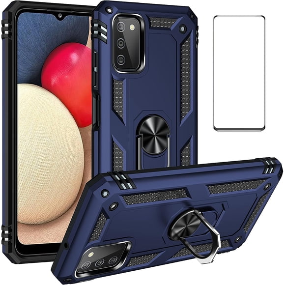 HSHDLDF for Samsung Galaxy A03S Case with Screen Protector,Ring Kickstand Military Grade Protective Shockproof Defender Armor Dual Layer Protection Back Cover Phone Case for Galaxy A03S with Car Mou