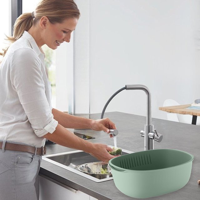 Scandinavian Double Dishwashing Basket Plastic Draining Sieve Basin Kitchen Fruit Storage Basket Storage Fruit And Vegetable Basket Sets