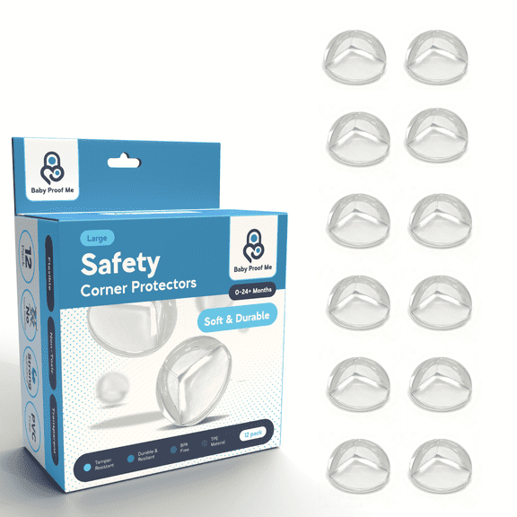 Baby Proof Me Clear Large Corner Guards with Strong Adhesive for Baby Proofing, 12 Count
