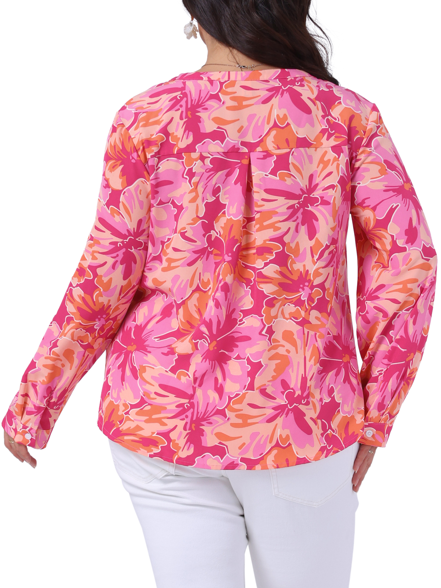 DARING DIVA Women's Plus Size Floral Long Sleeve Button Down Shirt 3X Hot Pink