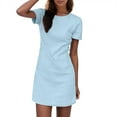 thumbnail image 2 of Women's Summer Casual Dresses Solid Color Round Neck Short Sleeve Mini Dress Beach Outwear, 2 of 8