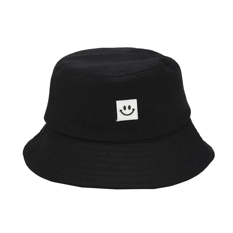 Anroll Unisex Smiling Face Embroidered Bucket Hats Sun Hat for Womens Men  Black3