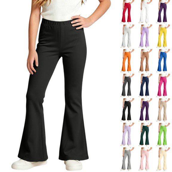 HAJWOH Fall Winter Flare Pants for Girls Flare School Uniform Pants Elastic Waist Dress Pant School Outfits For Teen Girls Kids