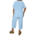thumbnail image 3 of Women's Plus Size 2 Piece Outfits Short Sleeve V Neck Pullover Top Wide Leg Pants Lounge Set 2026 Sky Blue 2XL, 3 of 3