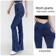 thumbnail image 1 of Pantalones acampanados de mezclilla con cintura alta y adelgazamiento para mujer, pantalones casuales ajustados elásticos para deportes, yoga y exteriores, 1 of 5