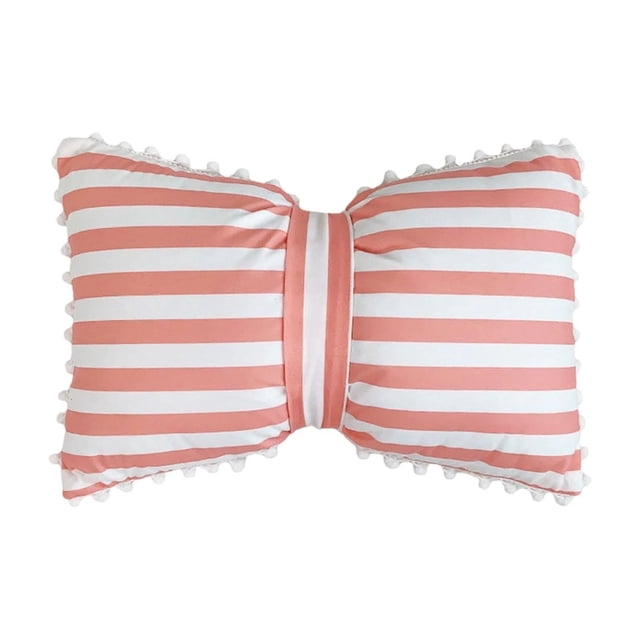 Striped Bow-Decorated Pillowcase 50x33cm Soft Velvet Bolster Pillow Suitable For Sofas Beds And Home Decor