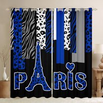 Homewish Blue Eiffel Tower Blackout Curtains Set of 2 (52x84 Each), Romantic Valentines Day Window Curtains, Chic Leopard Zabra Print Curtains and Drapes, Blackout Curtains Decor