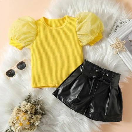 

kpoplk Toddler Outfits For Girls Toddler Kids Baby Girls Clothes Crop Tank Tops Floral Shorts Bloomers Summer Outfit Set(Yellow)