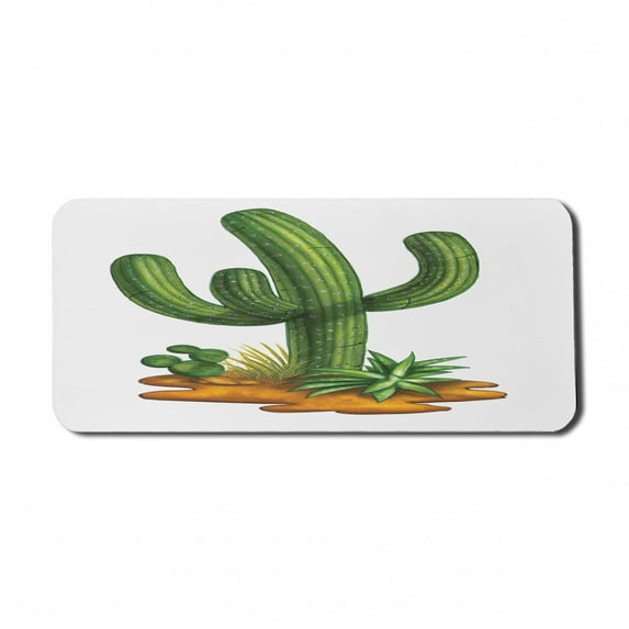 Cactus Computer Mouse Pad, Arid Climate Flora Saguaro Plant Succulent Illustration South America Mexico, Rectangle Non-Slip Rubber Mousepad X-Large, 35" x 15", Green Pale Caramel, by Ambesonne