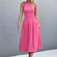 thumbnail image 6 of Wycnly Summer Dresses for Women Casual Solid Empire Waist Pleated Swing One Shoulder Dresses 2025 Sleeveless Slash Neck Plain Long Formal Dress Hot Pink m, 6 of 7