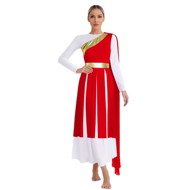 YiZYiF Robe de Danse de Louange pour Femmes une Épaule Tunique de Danse Contemporaine Lyrique Rouge m