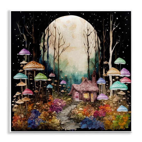 Stupell Industries Quirky Mushroom Forest Landscape & Nature Painting Unframed Art Print Wall Art, 12 x 12