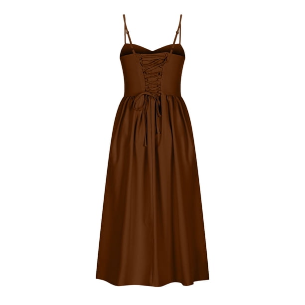 JGGSPWM Womens Corset Dress Elegant Spaghetti Strap Bustier Midi Dress Low  Cut Flowy Pleated Hem Formal Dresses with Pockets Brown XXL - Walmart  Business Supplies