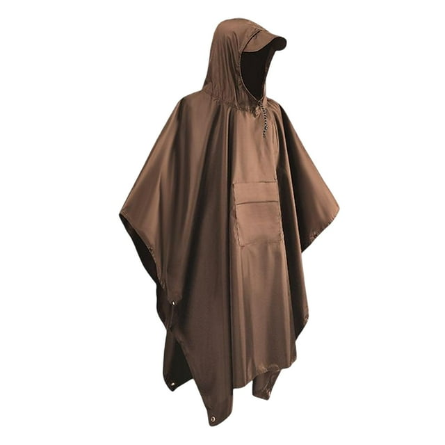 Poncho de lluvia con capucha para clima húmedo, impermeable, reutilizable, con dosel, multiusos, alfombrilla de suelo, chaqueta de lona para adultos, Marrón DYNWAVEMX Poncho de lluvia