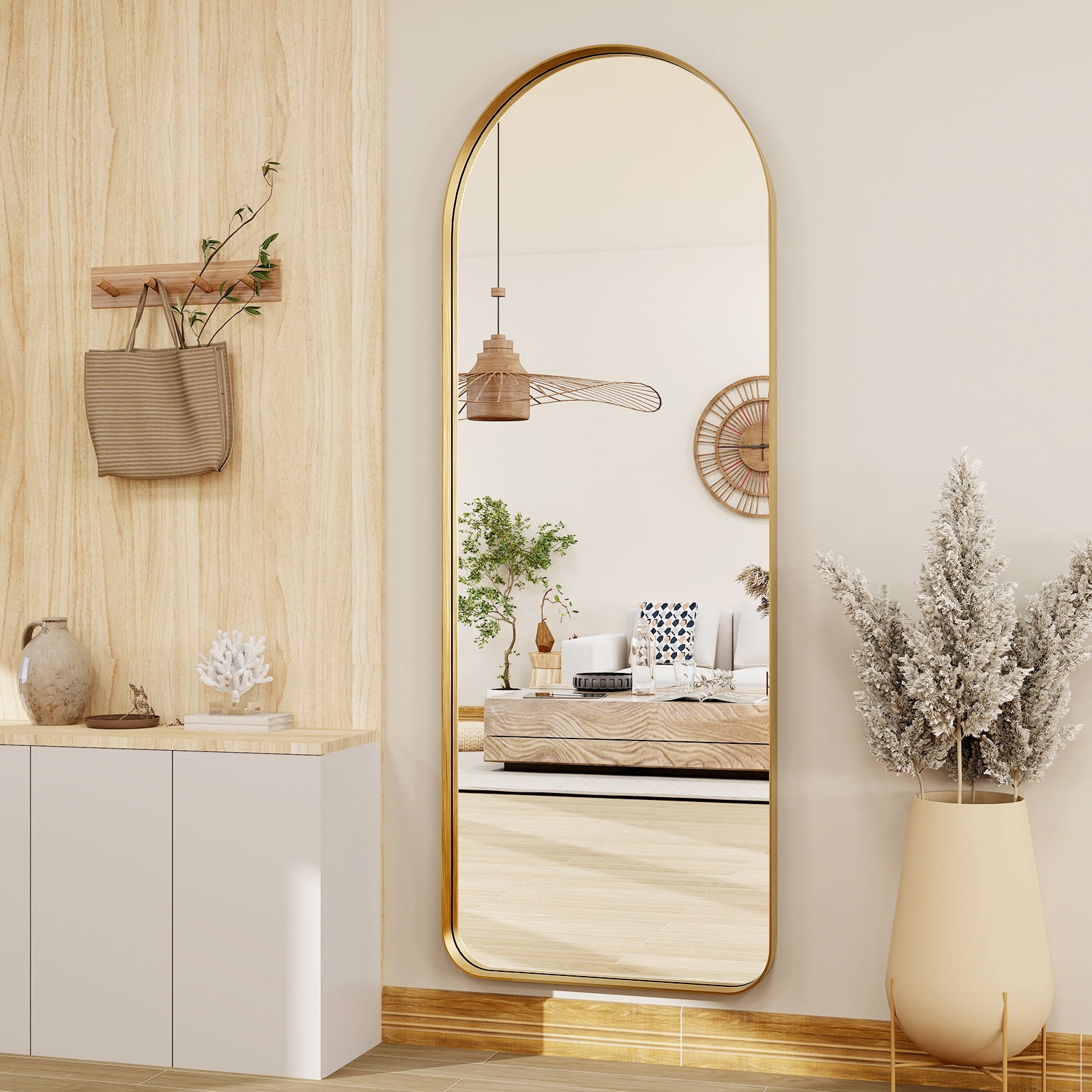 Anyrose 64"x21" Arched Full Length Mirror Wall Mirror With Deep Frame Wall-Mounted, Gold