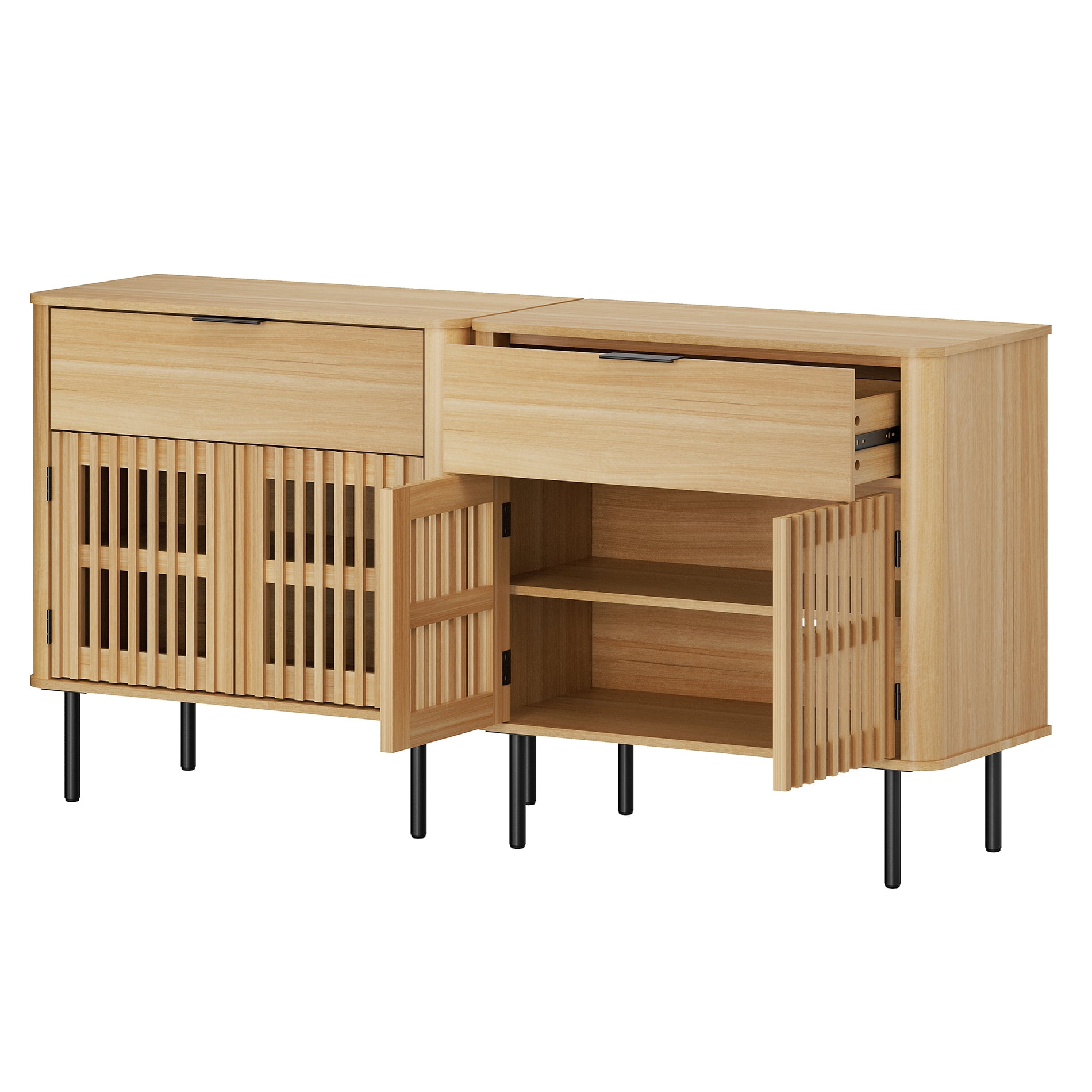 63" Sideboard Buffet Cabinet with Storage - Mid Century Modern Accent Coffee Bar for Dinning Room, Living Room, Entryway, Oak