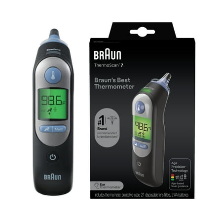 Braun ThermoScan 7 Ear Thermometer, Digital Thermometer for Adults and Children,, FSA & HSA Eligible, Black, IRT6520BUS