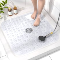HITSLAM Shower Mat Non Slip,21x21 Bathtub Mat with Suction Cups and Drain Holes,Machine Washable Bathroom Shower Stall Floor Mat,Soft on Feet,Clear
