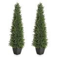 thumbnail image 2 of Artificial Cedar Topiary Tree – UV Resistant Faux Cedar Trees with Real Wood Trunk, Potted Indoor/Outdoor Fake Plants for Front Door, Porch, Garden, Entryway Décor – Set of 2, 2 of 7
