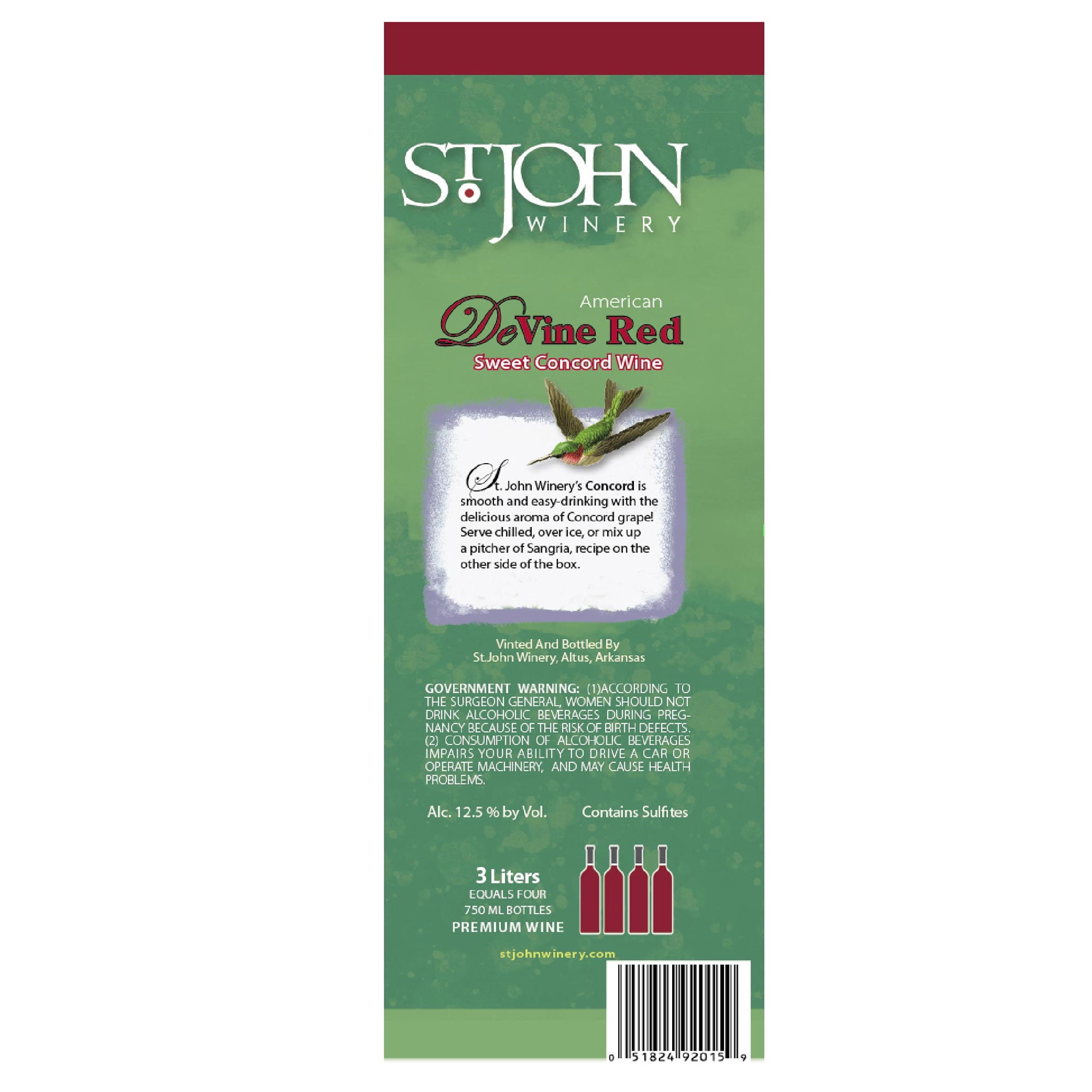 St. John deVine Red Wine, 3 L