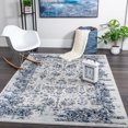 thumbnail image 2 of Soft Grey Navy Vintage Floral Design Area Rug, Faded Off White Flower Living Room Carpet, 2 of 8