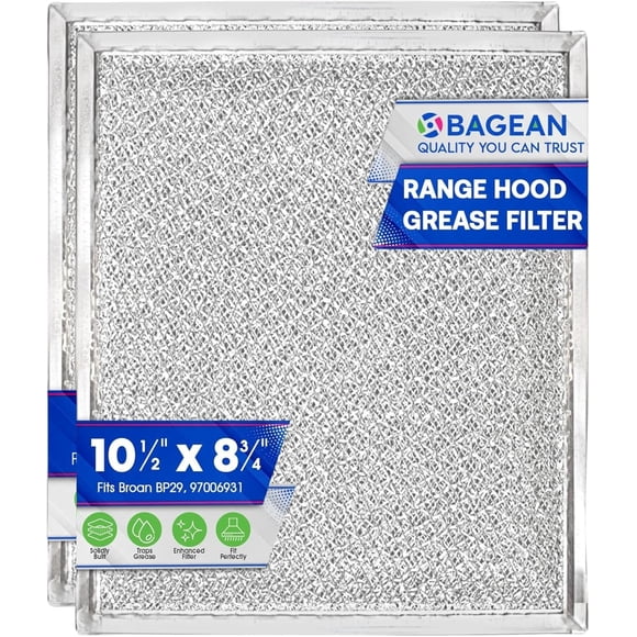 Stove Hood Vent Filter 10.5" x 8.75" 97006931 Compatible with Broan Range Hood Filter Replacement BP29 - Fit's Nutone Kitchen Exhaust Fan Filters - Blocks Grease & Filters Oven Air (2-Pack)