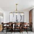 thumbnail image 6 of Industrial 3-Light Dining Room Chandelier, Bronze Iron Pendant Light with Glass Shades & Adjustable Hanging Rods, 31.5" Length×43.3" Height, E26×3 Sockets, 6 of 10
