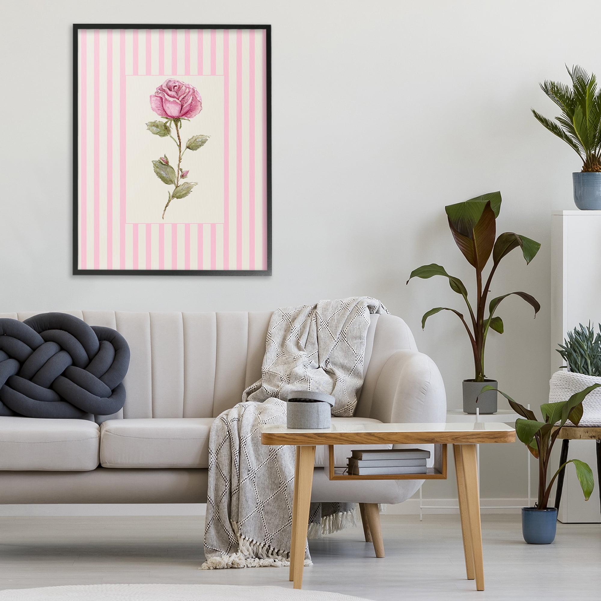 Pink Stripe Rose Black Framed Giclee Art, design by Lisa Wehmeyer