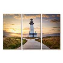 Elephant Stock Yaquina Lighthouse On The Oregon Coast Wall Art - Horizontal Multi Panel Canvas - Living Room Wall Decor - Nautical Multi Panel - Yellow And Green Decor By Scott Stulberg - 45" x 28"