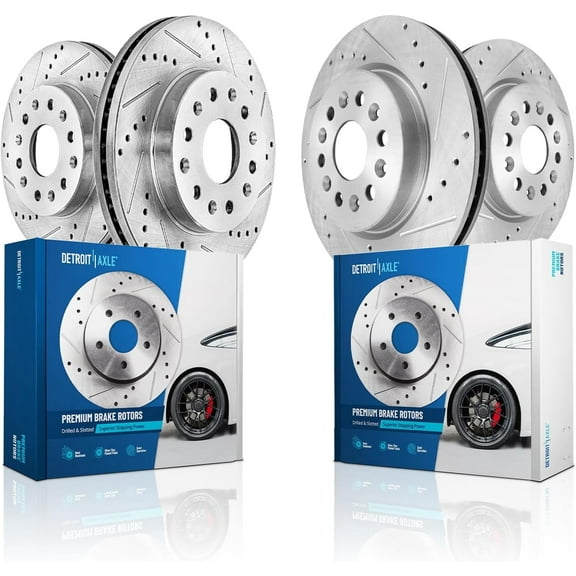 Detroit Axle - Front Rear Drilled and Slotted Brake Rotors for 2017-2025 Cadillac XT5, 2020-2025 XT6, 2018-2019 Buick Enclave: 13.58" Front and 12.40" Rear Rotors