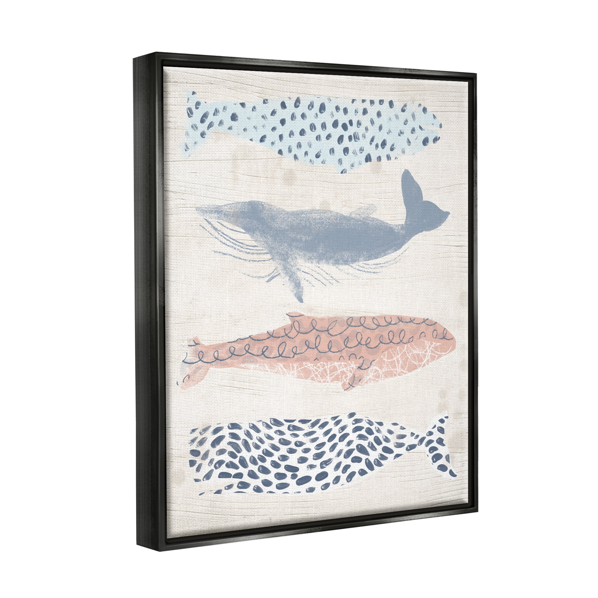 Stupell Industries Maritime Patterned Whales Animals & Insects Painting Black Floater Framed Canvas Art Print Wall Art, 25 x 31